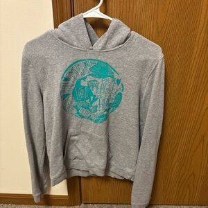 American Eagle Outfitters Gray Hoodie with Teal Graphic